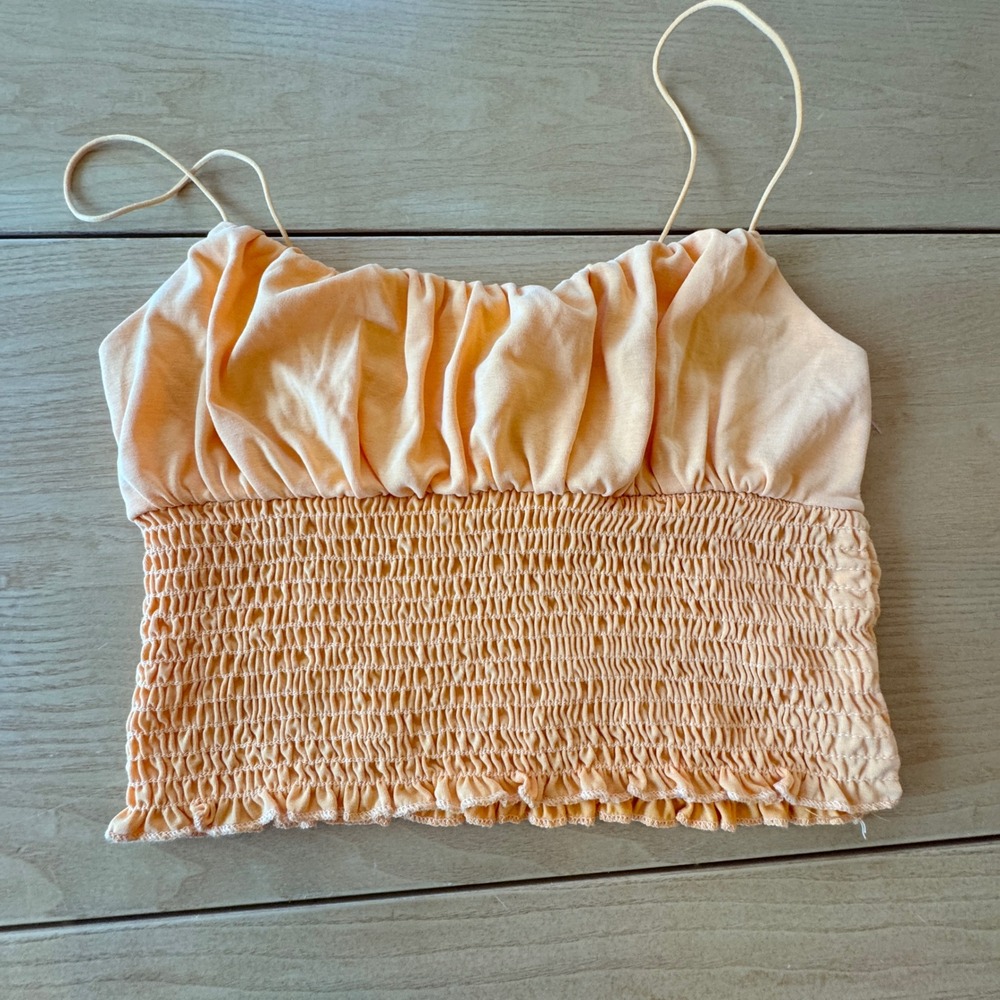 Urban Outfitters Smocked Crop Tank Top S Orange Spaghetti Strap Indie Festival